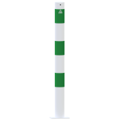 Barrier posts | as e-charging post protection |  76 mm | hot-dip galvanized and white powder-coated with 3 green reflective strips foil type RA1/A | To be fixed by plugs